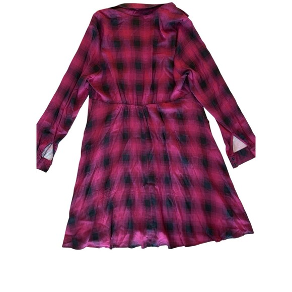 Torrid Purple Black Plaid Rayon Long Sleeve Button Dress NWT Size 00 - Picture 9 of 12